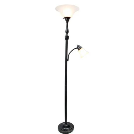 Kirkland's Home Matte Bronze And White Reading Arm Torchiere- Floor Lamps