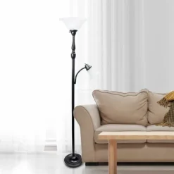 Kirkland's Home Matte Bronze And White Reading Arm Torchiere- Floor Lamps