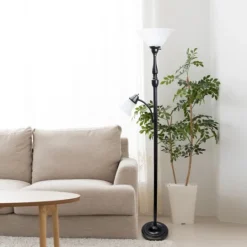 Kirkland's Home Matte Bronze And White Reading Arm Torchiere- Floor Lamps