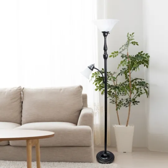 Kirkland's Home Matte Bronze And White Reading Arm Torchiere- Floor Lamps