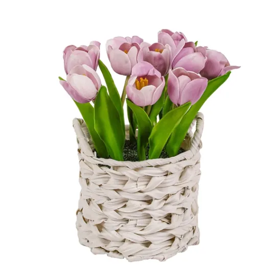 Kirkland's Home Mauve Tulip Arrangement In Basket- Arrangements & Greenery
