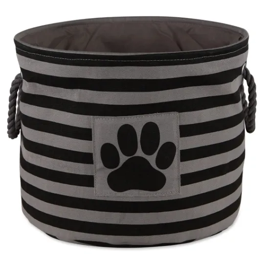 Kirkland's Home Medium Black Paw Patch Stripe Round Pet Basket- Baskets & Boxes
