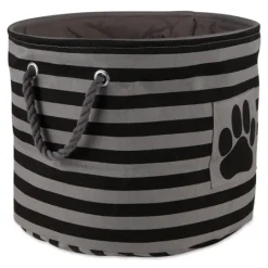 Kirkland's Home Medium Black Paw Patch Stripe Round Pet Basket- Baskets & Boxes