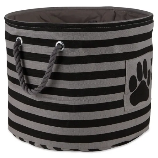 Kirkland's Home Medium Black Paw Patch Stripe Round Pet Basket- Baskets & Boxes