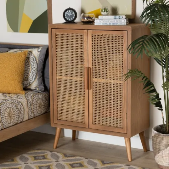 Kirkland's Home Medium Oak Rattan 2-Door Cabinet- Cabinets & Sideboards