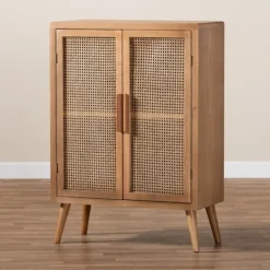 Kirkland's Home Medium Oak Rattan 2-Door Cabinet- Cabinets & Sideboards