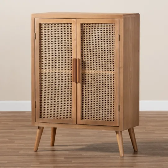 Kirkland's Home Medium Oak Rattan 2-Door Cabinet- Cabinets & Sideboards