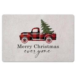 Kirkland's Home Merry Christmas Plaid Truck And Tree Floor Mat- Kitchen & Floor Mats