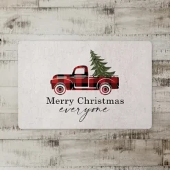 Kirkland's Home Merry Christmas Plaid Truck And Tree Floor Mat- Kitchen & Floor Mats