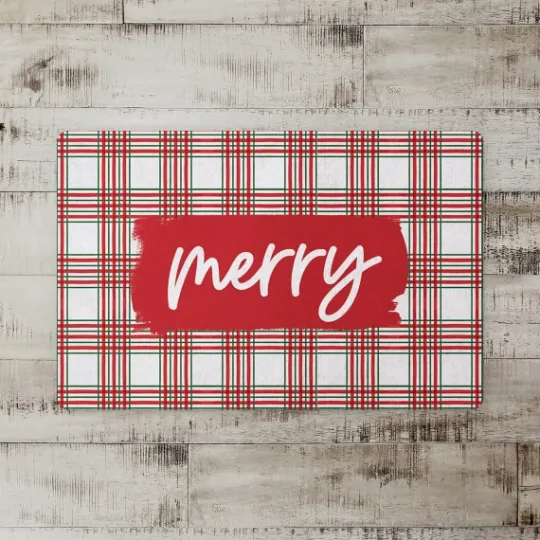 Kirkland's Home Merry Plaid Christmas Kitchen Mat- Kitchen & Floor Mats