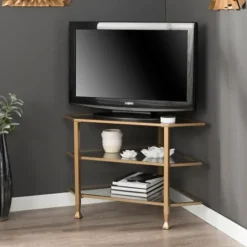 Kirkland's Home Metal And Glass Corner Tv Stand- Tv Stands & Media Consoles