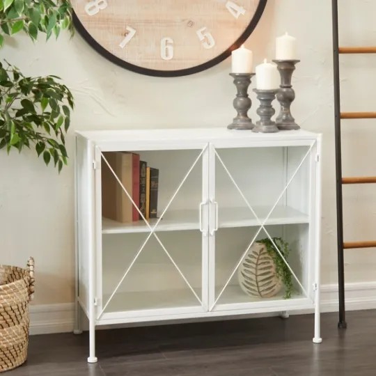 Kirkland's Home Metal And Glass X-Door Cabinet- Cabinets & Sideboards