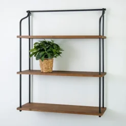 Kirkland's Home Metal And Natural Wood 3-Tier Wall Shelf- Shelves