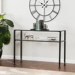 Kirkland's Home Metal And Tempered Glass Console Table- Console Tables
