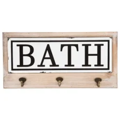 Kirkland's Home Metal And Wood Bath Sign With Hooks- Hooks