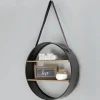 Kirkland's Home Metal Circle Wall Shelf With Leather Strap- Shelves