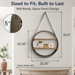 Kirkland's Home Metal Circle Wall Shelf With Leather Strap- Shelves