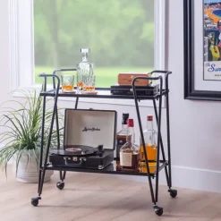 Kirkland's Home Metal Mirrored Shelves Bar Cart- Kitchen Islands & Bar Carts
