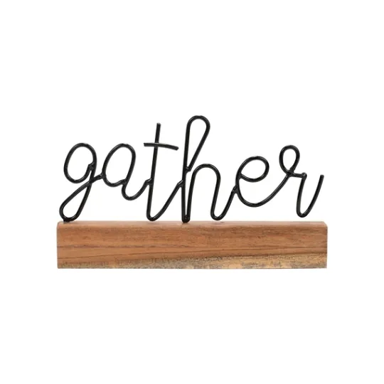 Kirkland's Home Metal Script Gather Wood Block- Statues & Figurines