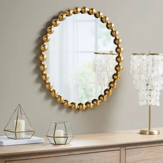 Kirkland's Home Metallic Gold Foiled Beaded Wall Mirror, 27 In.- Decorative Mirrors