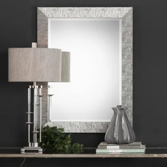 Kirkland's Home Metallic Silver Textured Frame Wall Mirror- Decorative Mirrors