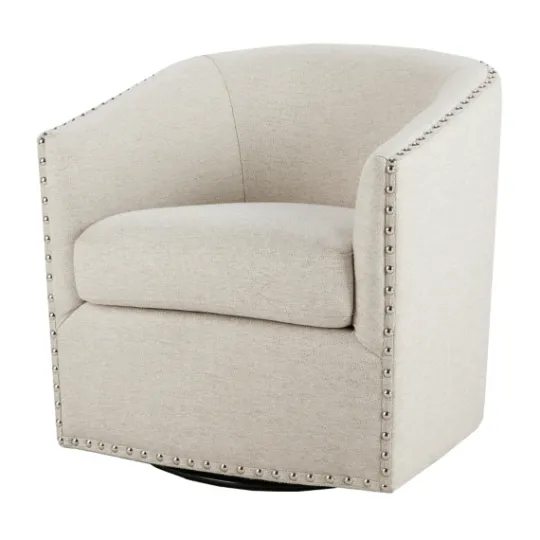 Kirkland's Home Metro Club Natural Swivel Chair With Nailhead Trim- Accent Chairs