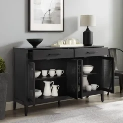 Kirkland's Home Micah Black Rattan Mesh Sideboard Cabinet- Cabinets & Sideboards
