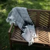 Kirkland's Home Midnight Crosshatch Stripes Outdoor Throw Blanket- Blankets & Throws