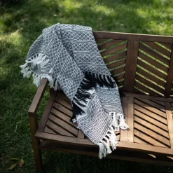 Kirkland's Home Midnight Crosshatch Stripes Outdoor Throw Blanket- Blankets & Throws