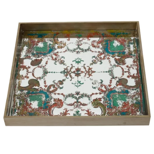 Kirkland's Home Mirrored Moroccan Pattern Tray With Gold Edges- Decorative Trays