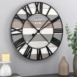 Kirkland's Home Mixed Plank And Black Metal Wall Clock- Clocks