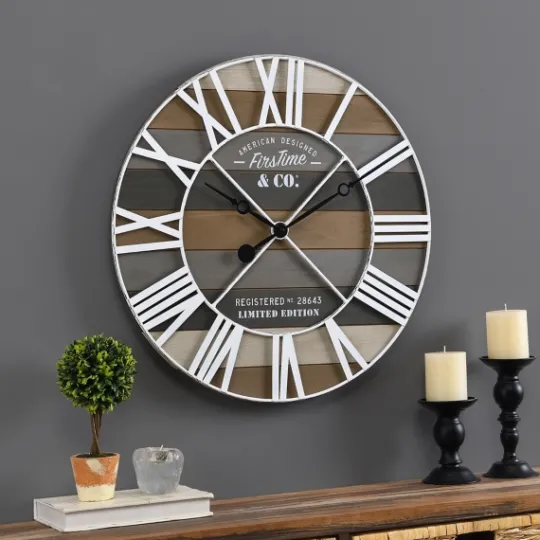Kirkland's Home Mixed Planks And White Wooden Wall Clock- Clocks