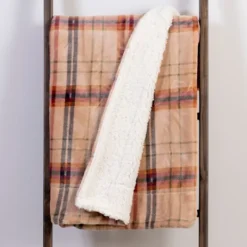 Kirkland's Home Mocha Brown Plaid Sherpa Throw- Blankets & Throws