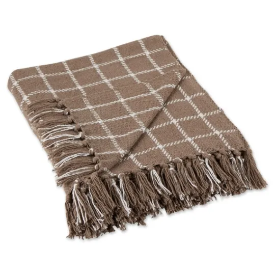 Kirkland's Home Mocha Plaid Fringed Throw- Blankets & Throws