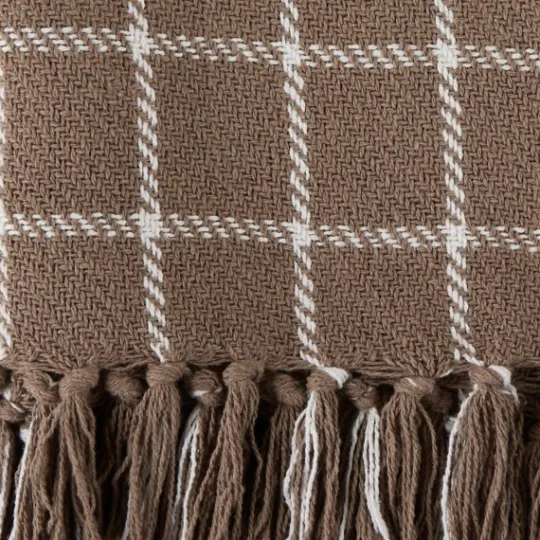Kirkland's Home Mocha Plaid Fringed Throw- Blankets & Throws