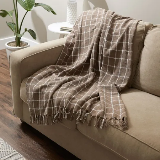Kirkland's Home Mocha Plaid Fringed Throw- Blankets & Throws