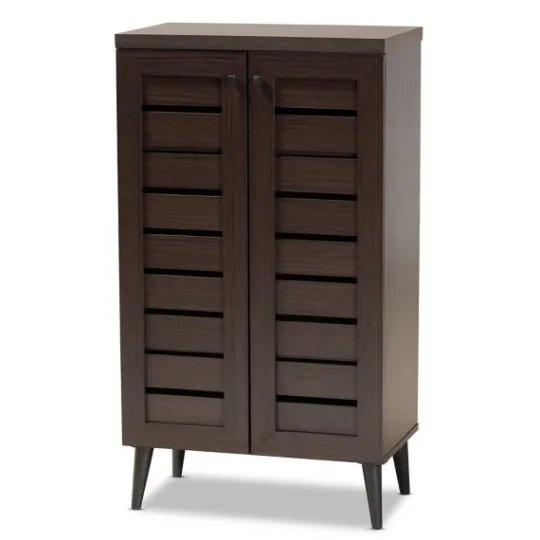 Kirkland's Home Mocha Tall Slatted Shoe Storage Cabinet- Entryway Furniture