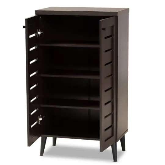 Kirkland's Home Mocha Tall Slatted Shoe Storage Cabinet- Entryway Furniture