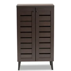 Kirkland's Home Mocha Tall Slatted Shoe Storage Cabinet- Entryway Furniture
