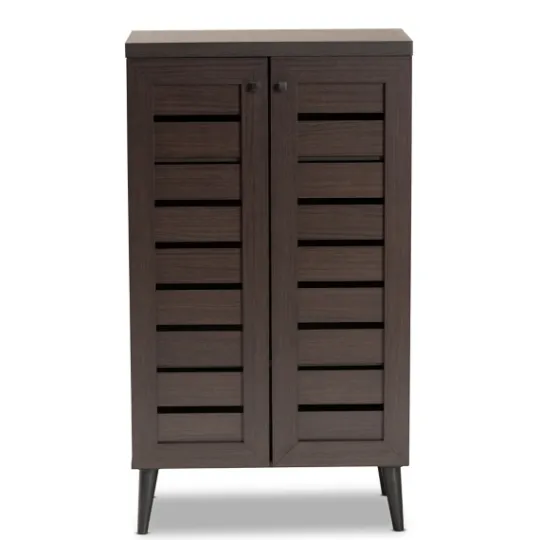 Kirkland's Home Mocha Tall Slatted Shoe Storage Cabinet- Entryway Furniture