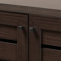 Kirkland's Home Mocha Tall Slatted Shoe Storage Cabinet- Entryway Furniture