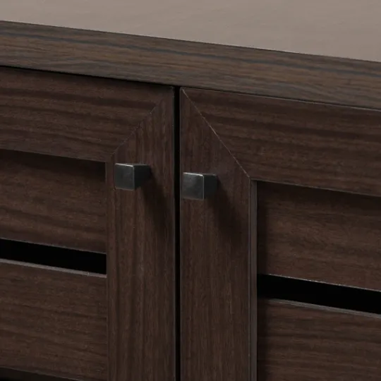 Kirkland's Home Mocha Tall Slatted Shoe Storage Cabinet- Entryway Furniture