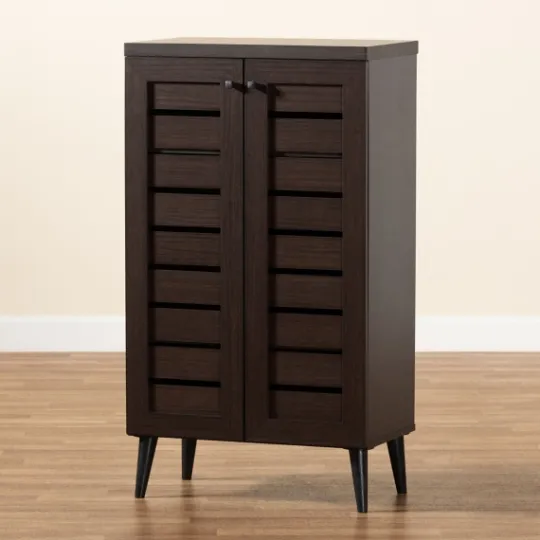 Kirkland's Home Mocha Tall Slatted Shoe Storage Cabinet- Entryway Furniture