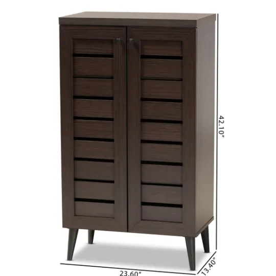 Kirkland's Home Mocha Tall Slatted Shoe Storage Cabinet- Entryway Furniture
