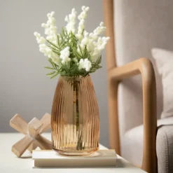 Kirkland's Home Modern Amber Ribbed Glass Vase- Vases