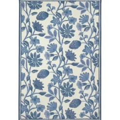 Kirkland's Home Modern Blue Floral Vines Outdoor Area Rug, 5X7- Outdoor Rugs
