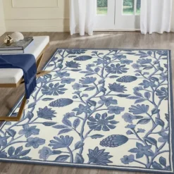Kirkland's Home Modern Blue Floral Vines Outdoor Area Rug, 5X7- Outdoor Rugs