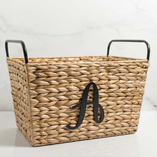Kirkland's Home Monogram A Woven Rat Metal Handle Basket- Baskets & Boxes