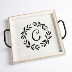 Kirkland's Home Monogram C Wood Tray With Handles- Decorative Trays