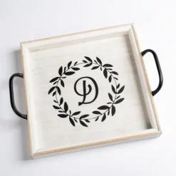 Kirkland's Home Monogram D Wood Tray With Handles- Decorative Trays